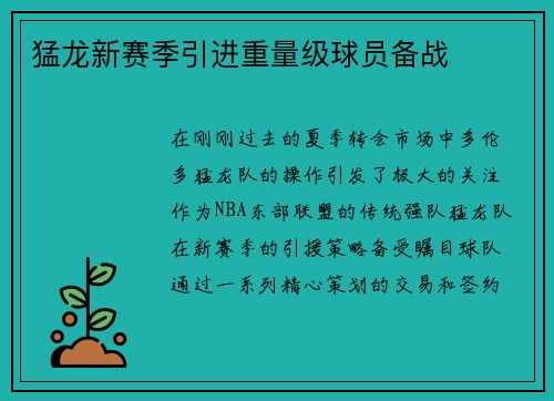 猛龙新赛季引进重量级球员备战